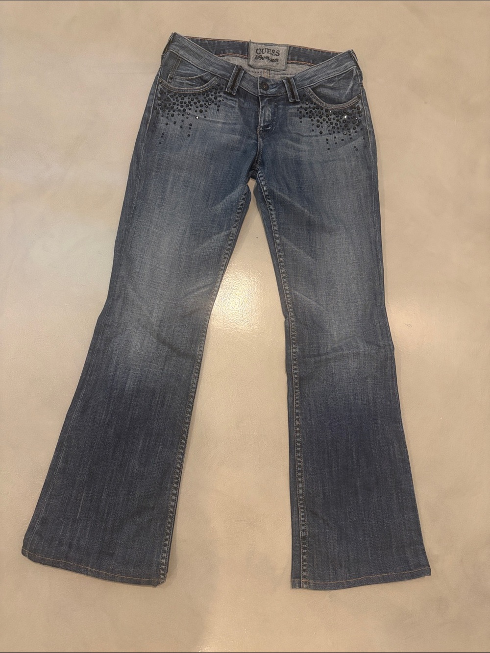 GUESS Women's Blue Rhinestone Bootcut Jeans